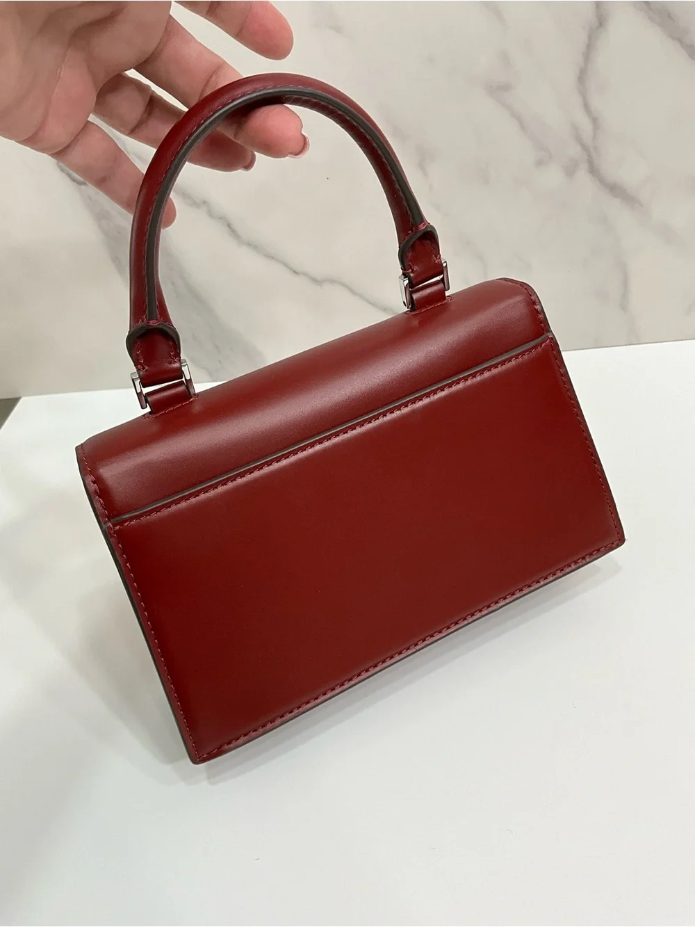 TORY BURCH Bon Bon Spazzolato Leather Mini Top Handle Crossbody Bag Burgundy